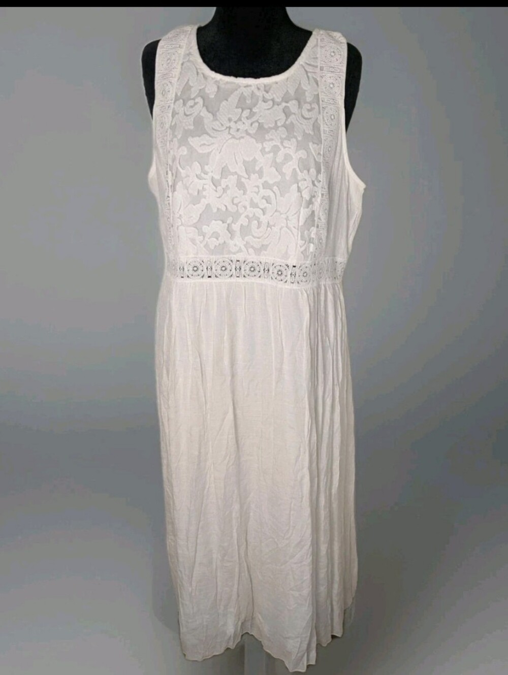 Kings Road Lace Crochet Midi Sleeveless Dress White Size XXL Bohemian Summer New
